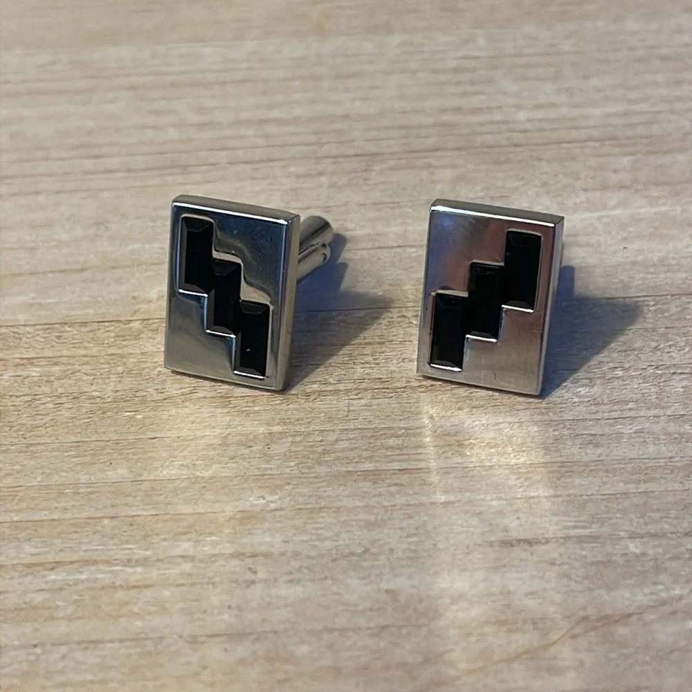 VGUC silver tone with black accents rectangle cuff links